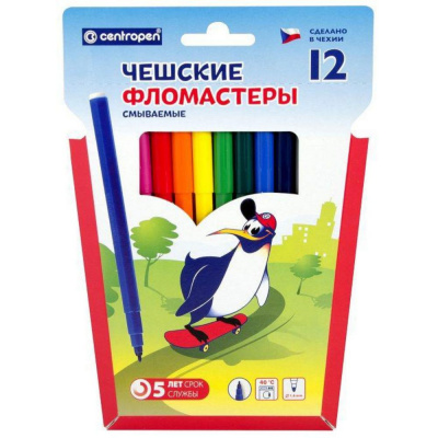 Большое фото товара - Фломастеры 12цв 7790/12P "Пингвин" смываемые Centropen, 12-496. Вариант №1