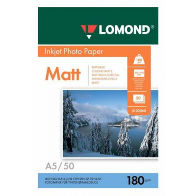 Большое фото товара - Фотобумага А5  50л 180г матовая односторонняя 0102068 LOMOND, 12-75651. Вариант №1