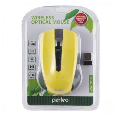 Большое фото товара - Мышь PERFEO беспров. оптич. "РАДУГА/RAINBOW", 3 кн, USB, черно-желтая PF_3438 (PF-353-WOP-Y) PERFEO, 12-89293. Вариант №1