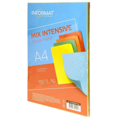 Большое фото товара - Бумага  А4 100л 80 г/м2 5 цв. "ИНТЕНСИВ МИКС/INTENSIVE MIX"  5х20 CP4080CIN-100 inФОРМАТ, 12-93307. Вариант №1