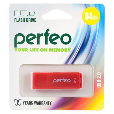Большое фото товара - ФЛЕШ-накопитель (USB) PERFEO 64GB С04 Красный PERFEO, 12-95213. Вариант №1