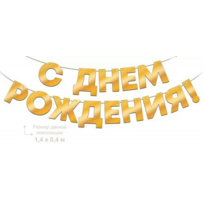 Большое фото товара - 90001083 Гирлянда "С Днем рождения" (длина 3м, 14 подвесок, фольга), (ОткрытаяПланета), 13-1002727. Вариант №1