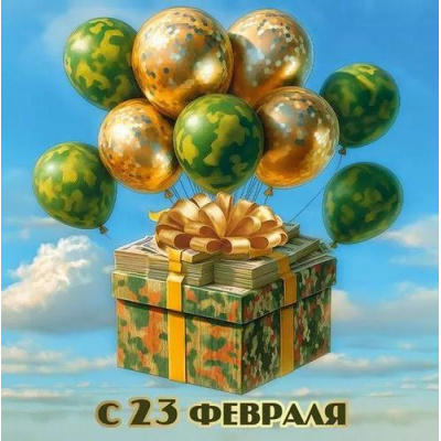 Большое фото товара - 50002046 Бирка для подарка "С 23 февраля!" (мини, подвеска, двойная), (Праздник), 13-1012063. Вариант №1