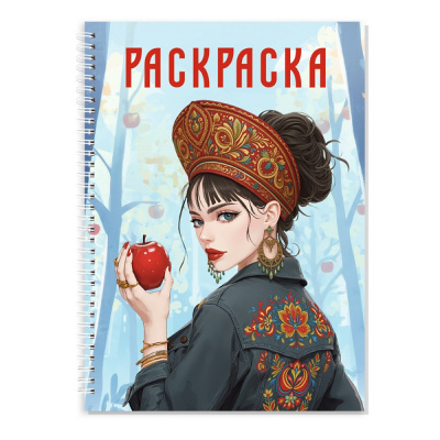 Большое фото товара - РаскраскаАнтистресс Девушки. Девушка в кокошнике (на спирали), (Проф-Пресс, 2025), Обл, c.48, 13-1013467. Вариант №1