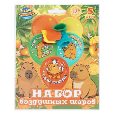 Большое фото товара - Шар воздушный 12" С Днем рождения! Капибара (набор 5шт.) LBC-138279-HB4, (Huada Toy Co.,Ltd), 13-1020626. Вариант №1
