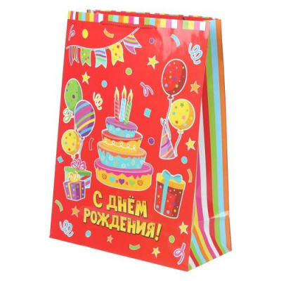 Большое фото товара - Пакет Бумажный 33,5*45*15 (XL) С Днем рождения! Тортик PXL-127512-HB5, (Huada Toy Co.,Ltd), 13-1020650. Вариант №1