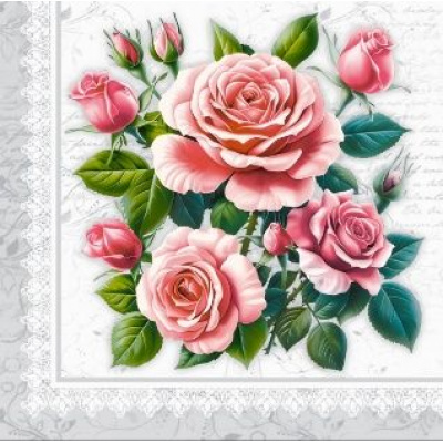 Большое фото товара - Салфетки бумажные Bouquet de Luxe. Розы в рамке. Серебро (24*24см, 3-слоя, 25шт.) 25566, (ООО "Русская бумага АЛЛ Продукция"), 13-1029782. Вариант №1