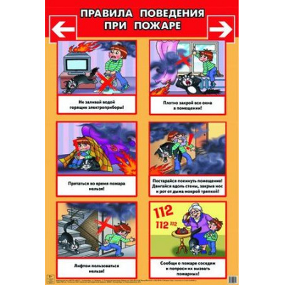 Большое фото товара - НаглядныеПособия Плакат Правила поведения при пожаре (53*77см) (06117), (Литур, 2021), Л, c.1, 13-606273. Вариант №1