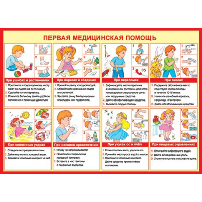 Большое фото товара - 002335 Плакат "Первая медицинская помощь" (А2, текст), (МирОткр), 13-616099. Вариант №1