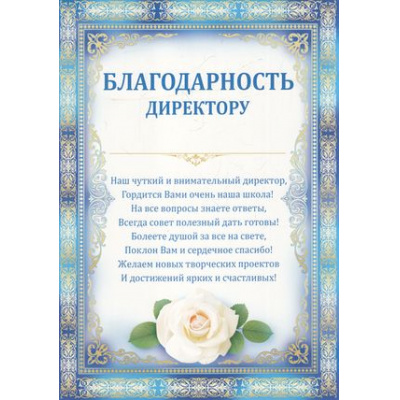 Большое фото товара - 0172400 Благодарность директору (А4, вертикальный, текст), (ИмперияПоздр), 13-651343. Вариант №1