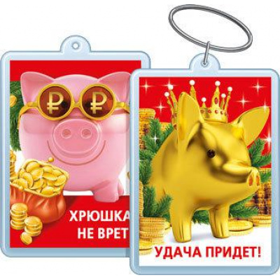 Большое фото товара - 5155268 Брелок акриловый "Удача придет! Хрюшка не врет!", (Хорошо), 13-770288. Вариант №1