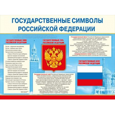 Большое фото товара - 070835 Плакат "Государственные символы РФ" (А2, текст), (МирПоздр), 13-828468. Вариант №1