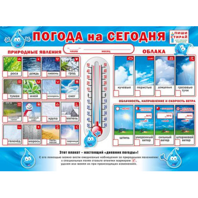 Большое фото товара - 071039 Плакат пиши-стирай "Погода на сегодня" (600*440мм, текст, лак), (МирПоздр), 13-837903. Вариант №1