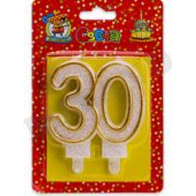 Большое фото товара - Свеча в торт (значимые даты, золотая) цифра "30" С2492, (МИЛЕНД), 13-844096. Вариант №1