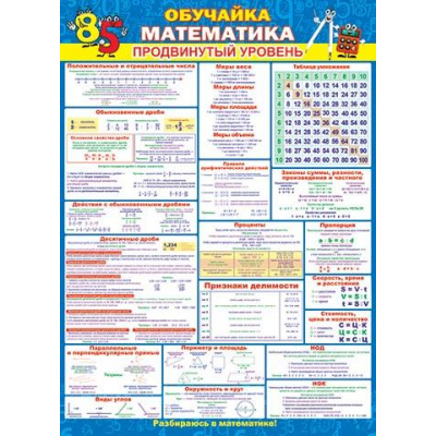 Большое фото товара - 002514 Плакат "Обучайка. Математика. Продвинутый уровень" (697*505мм, текст), (МирОткр), 13-858143. Вариант №1