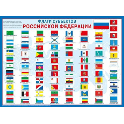 Большое фото товара - 071475 Плакат "Флаги субъектов РФ" (А2, текст), (МирПоздр), 13-932590. Вариант №1