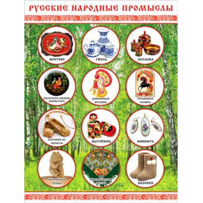 Большое фото товара - P2200 Плакат "Русские народные промыслы" (595*450мм, текст), (ФДА), 13-962028. Вариант №1
