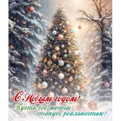 Большое фото товара - 151602306 Виниловый магнит "С Новым годом! Пусть все мечты станут реальностью!", (Хорошо), 13-977416. Вариант №1