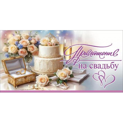 Большое фото товара - 0701182 Приглашение на Свадьбу (мини, текст, двойное), (Праздник), 13-984564. Вариант №1