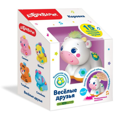 Большое фото товара - ВеселыеДрузья Коровка (звуковой модуль, свет, 15 песенок, мелодий, звуков), (Белфакс,Азбукварик, 2020), Кор, 13-986713. Вариант №1