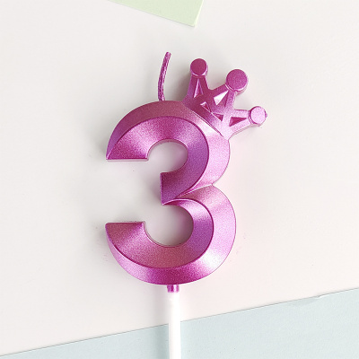 Большое фото товара - Свеча в торт "Корона" (розовый металлик, на шпажке) цифра "3" 70375, (Yiwu Yibotong Trade Co., Ltd), 13-997037. Вариант №1
